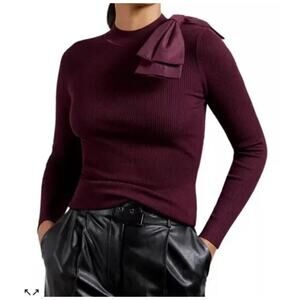Ted Baker Extravagant Bow Ribbed Knit Cashmere Sweater Burgundy Womens 1